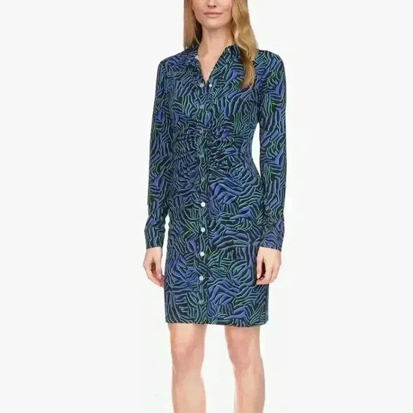 Michael Kors Women's Zebra Print Ruched Mini Dress Blue Size Large NWOT‎ - Picture 1 of 8